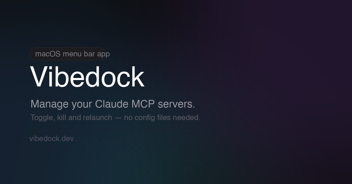 Ícone do Vibedock na barra de menus do macOS, representando o controle de servidores Claude Code MCP.
